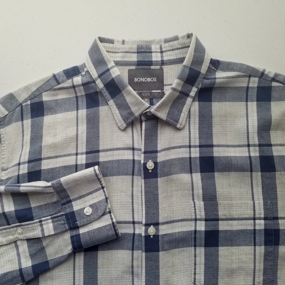 Bonobos‎ Plaid Button Front Long Sleeve Shirt SLIM FIT Mens Size XL